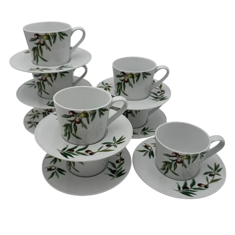Pottery Barn Monique Lhuillier Olive Orchard 4 Cups and 4 Saucers
